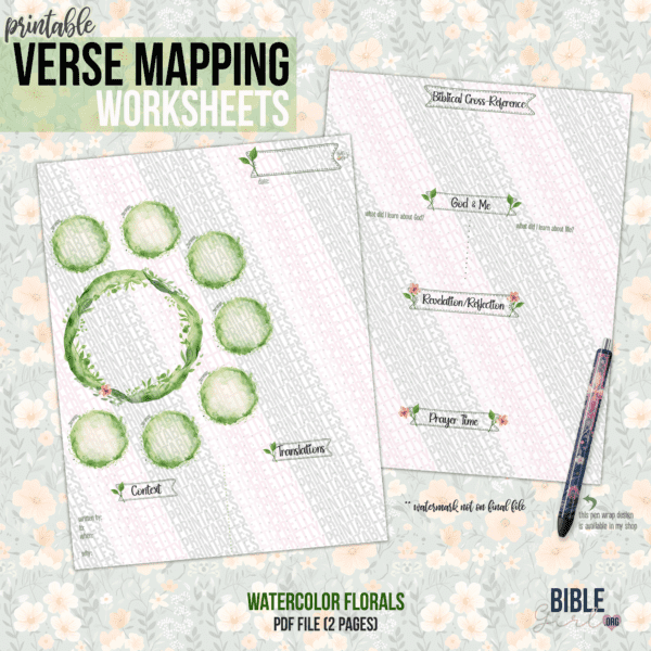 Verse Mapping Bible Study Worksheets - Watercolor Design