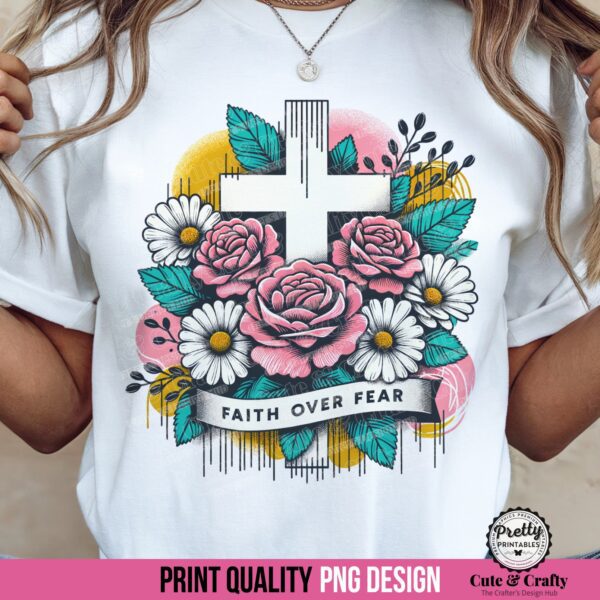 Faith Over Fear Floral Cross Trendy Christian PNG