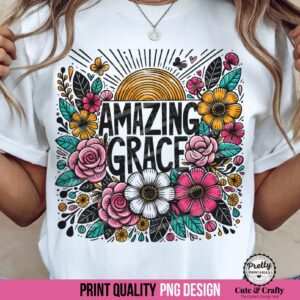 Amazing Grace Christian PNG: Floral Doodles