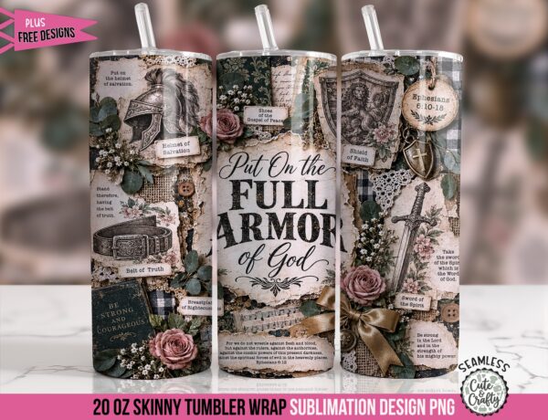 Full Armor of God Junk Journal Tumbler Wrap PNG