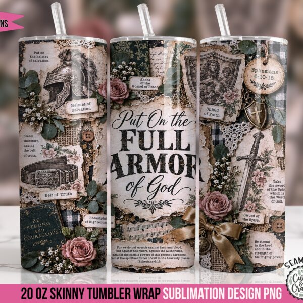 Full Armor of God Junk Journal Tumbler Wrap PNG