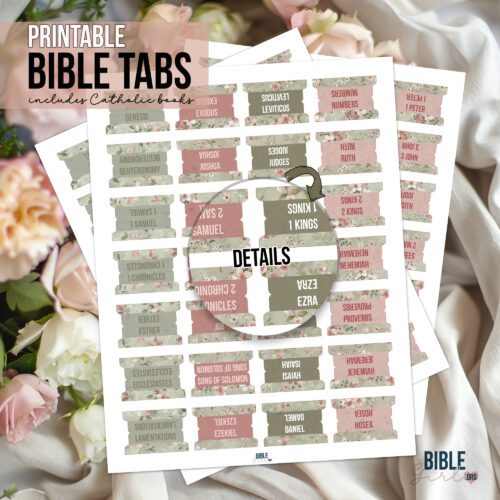 Printable Bible Tabs - Pretty Flowers Floral Sage
