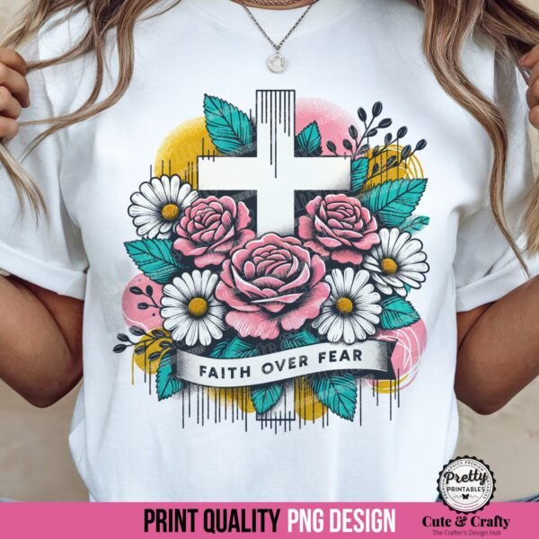 Faith Over Fear Floral Cross Trendy Christian PNG
