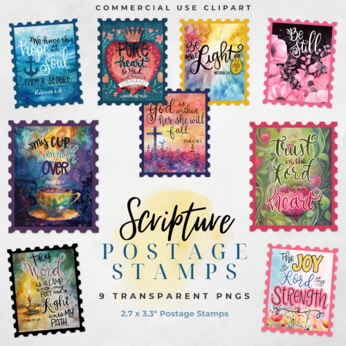 Christian Clipart: Bible Verse Postage Stamps
