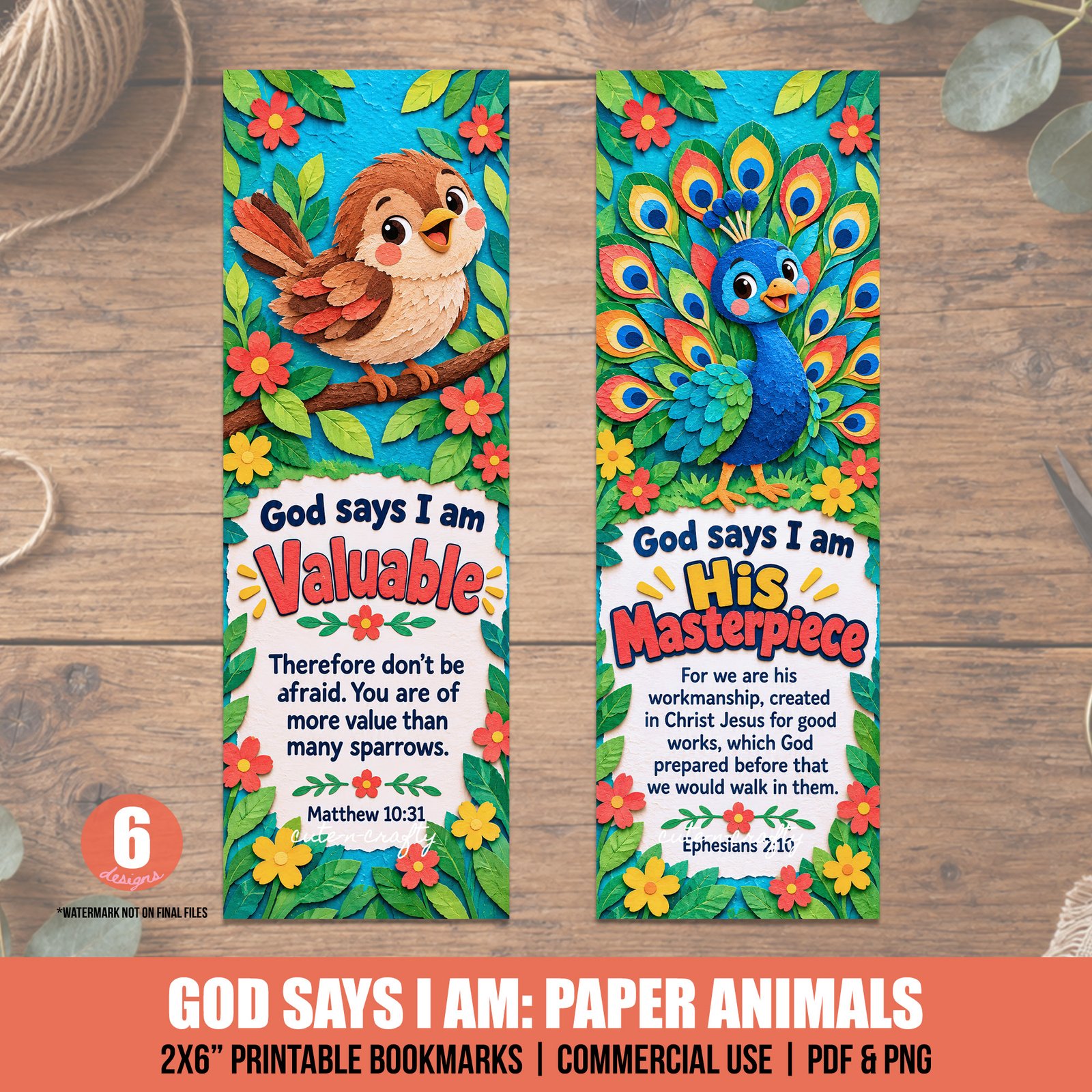 God Says I Am Paper Animals Printable Bookmarks: Set of 6 Christian Kids Bookmarks
