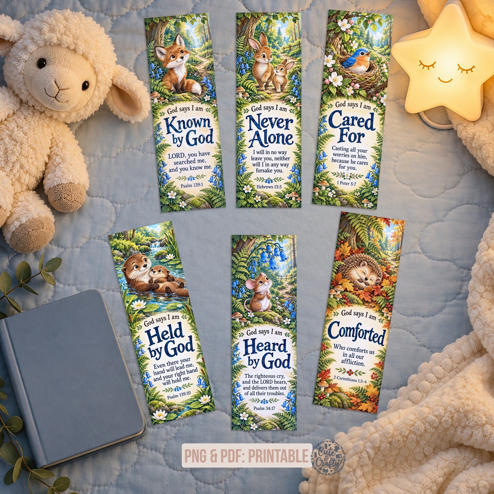 God Says I Am Woodland Animals Printable Bookmarks: Set of 6 Christian Kids Bookmarks