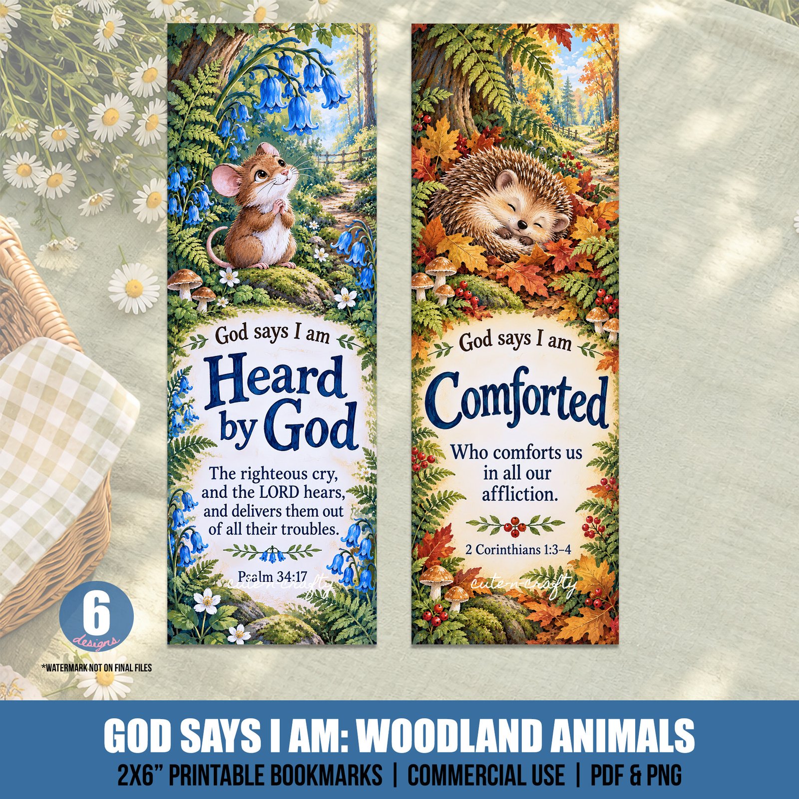 God Says I Am Woodland Animals Printable Bookmarks: Set of 6 Christian Kids Bookmarks