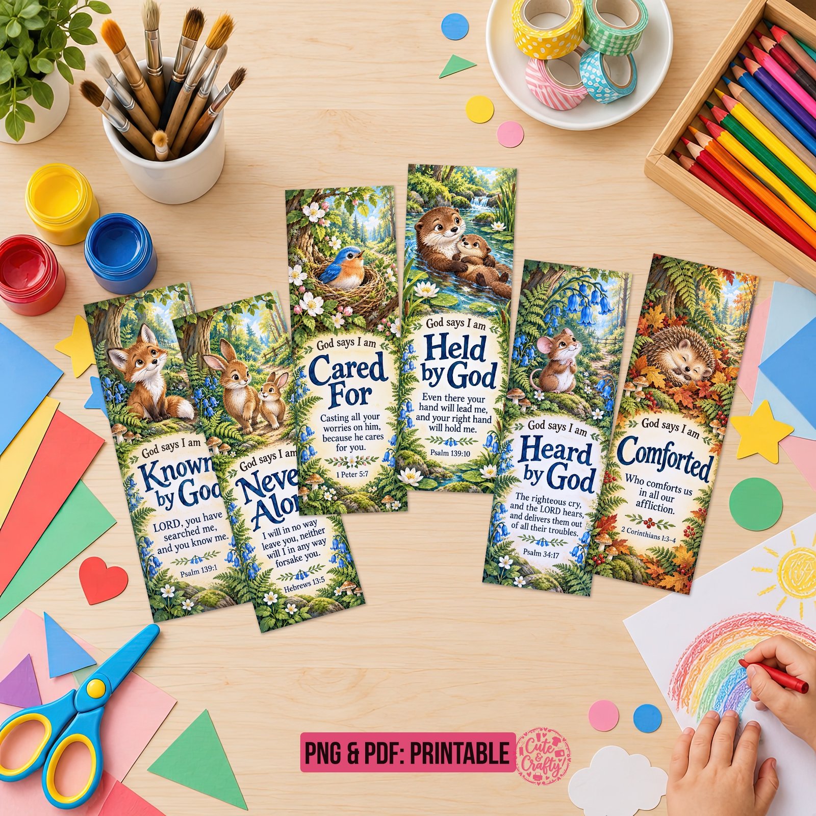 God Says I Am Woodland Animals Printable Bookmarks: Set of 6 Christian Kids Bookmarks