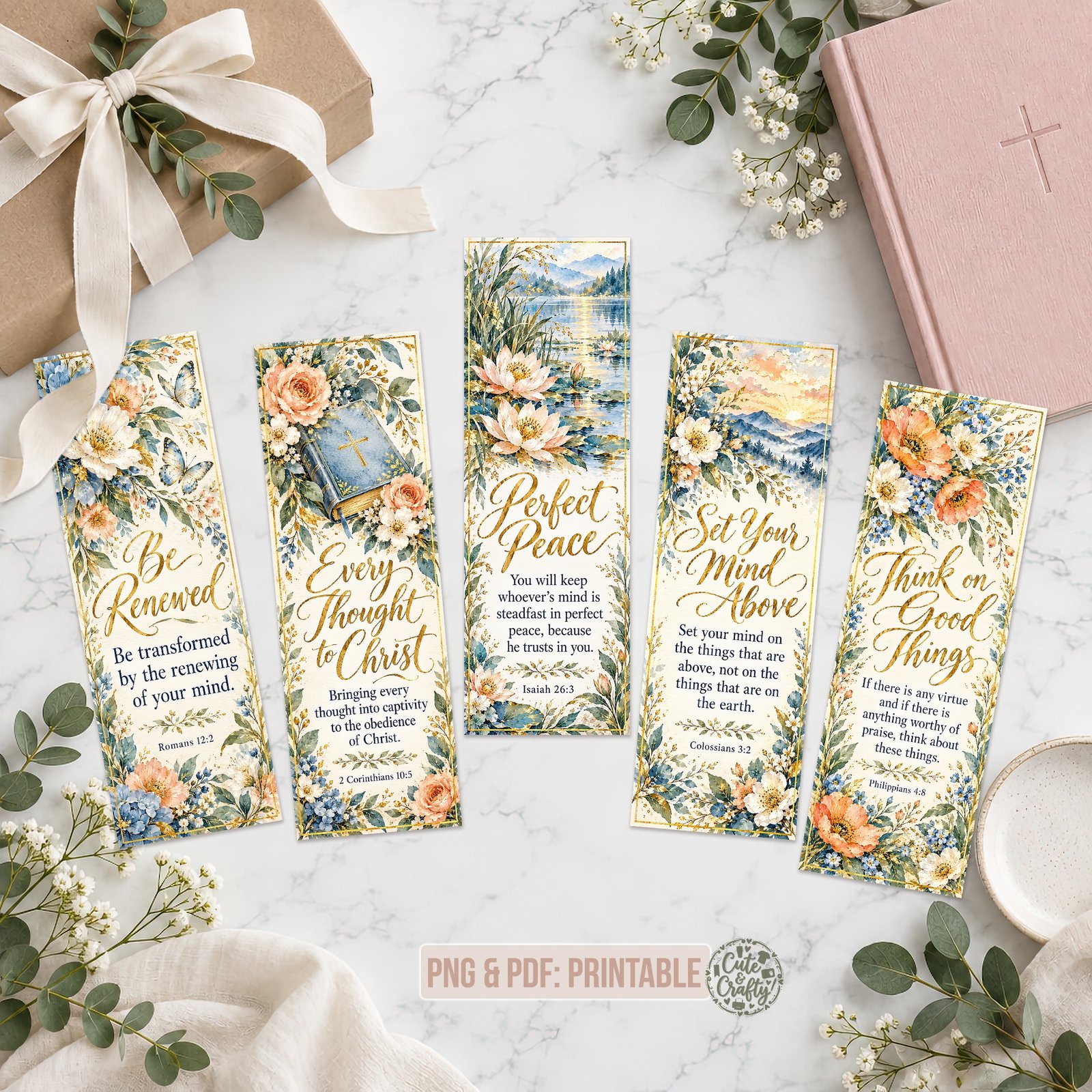 Renewed Mind Printable Bookmarks: Set of 6 Christian Bookmarks for Women