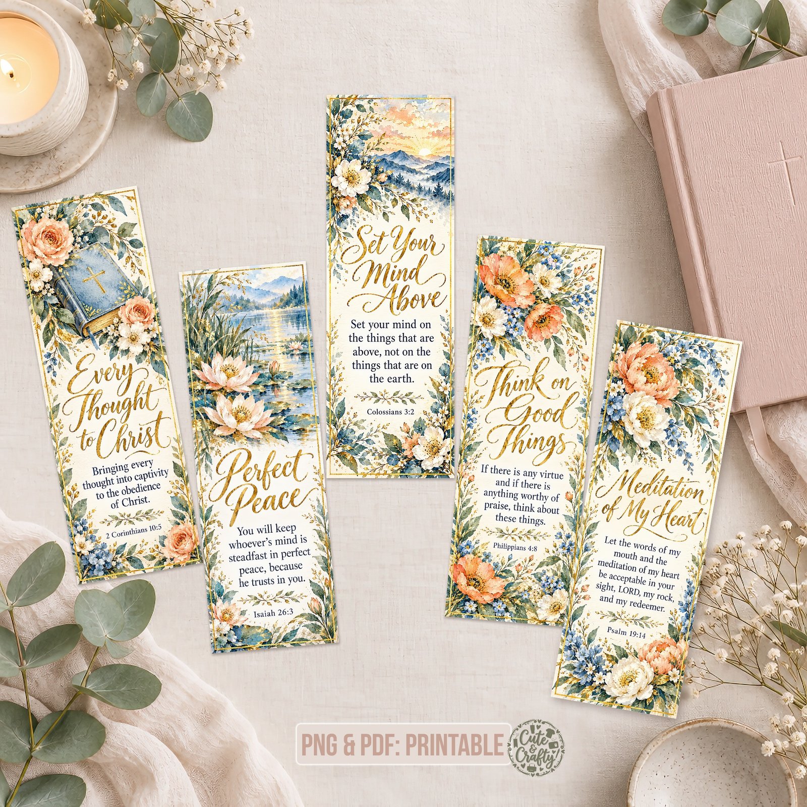 Renewed Mind Printable Bookmarks: Set of 6 Christian Bookmarks for Women