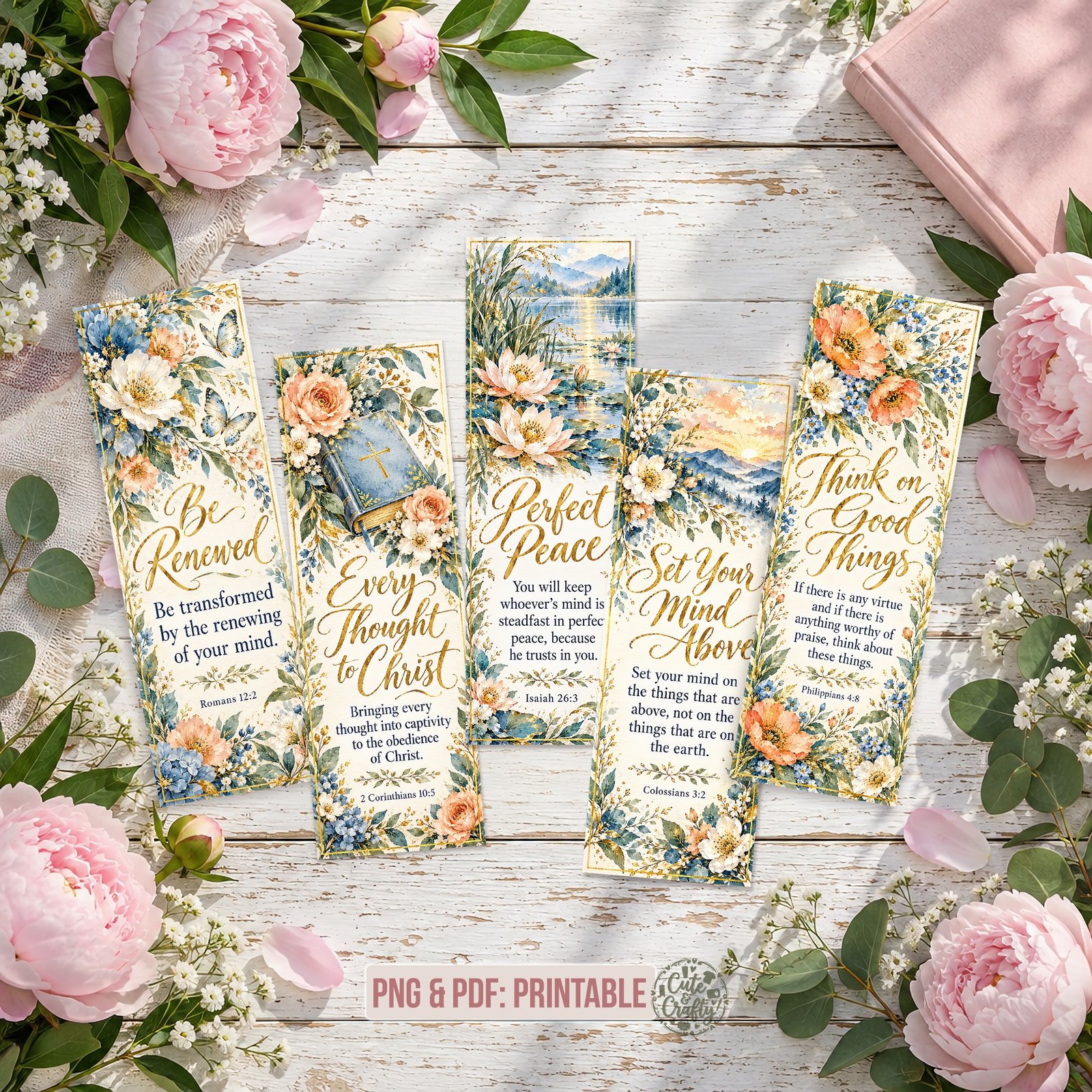 Renewed Mind Printable Bookmarks: Set of 6 Christian Bookmarks for Women